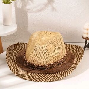 Chain Decor Fringe Trim Straw Hat